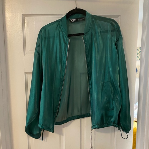 Nwt Zara Emerald Green Semisheer Bomber 